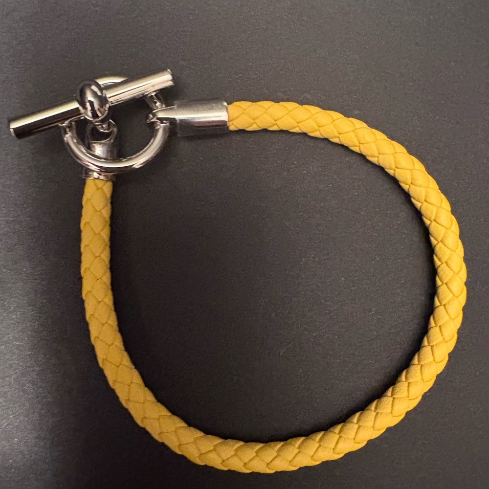 Hermes Yellow Braided Bracelet with Silver Clasp